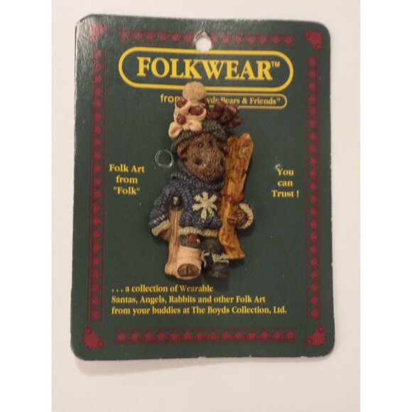 Bearwear Jewelry - Boyds Bears Folkwear Brooch Lapel Pin 1995 Moose Ski Accident Vintage - 26308